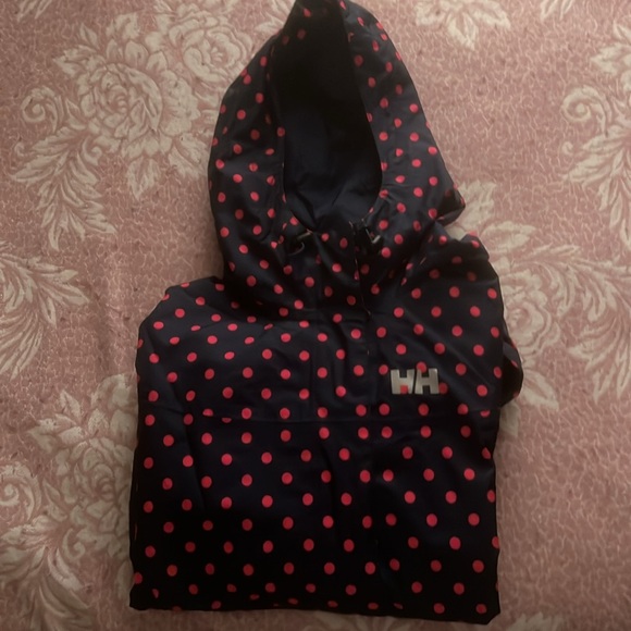 Helly Hansen Rain Jacket with Hood (Navy/Pink Polka Dots) - Picture 2 of 3